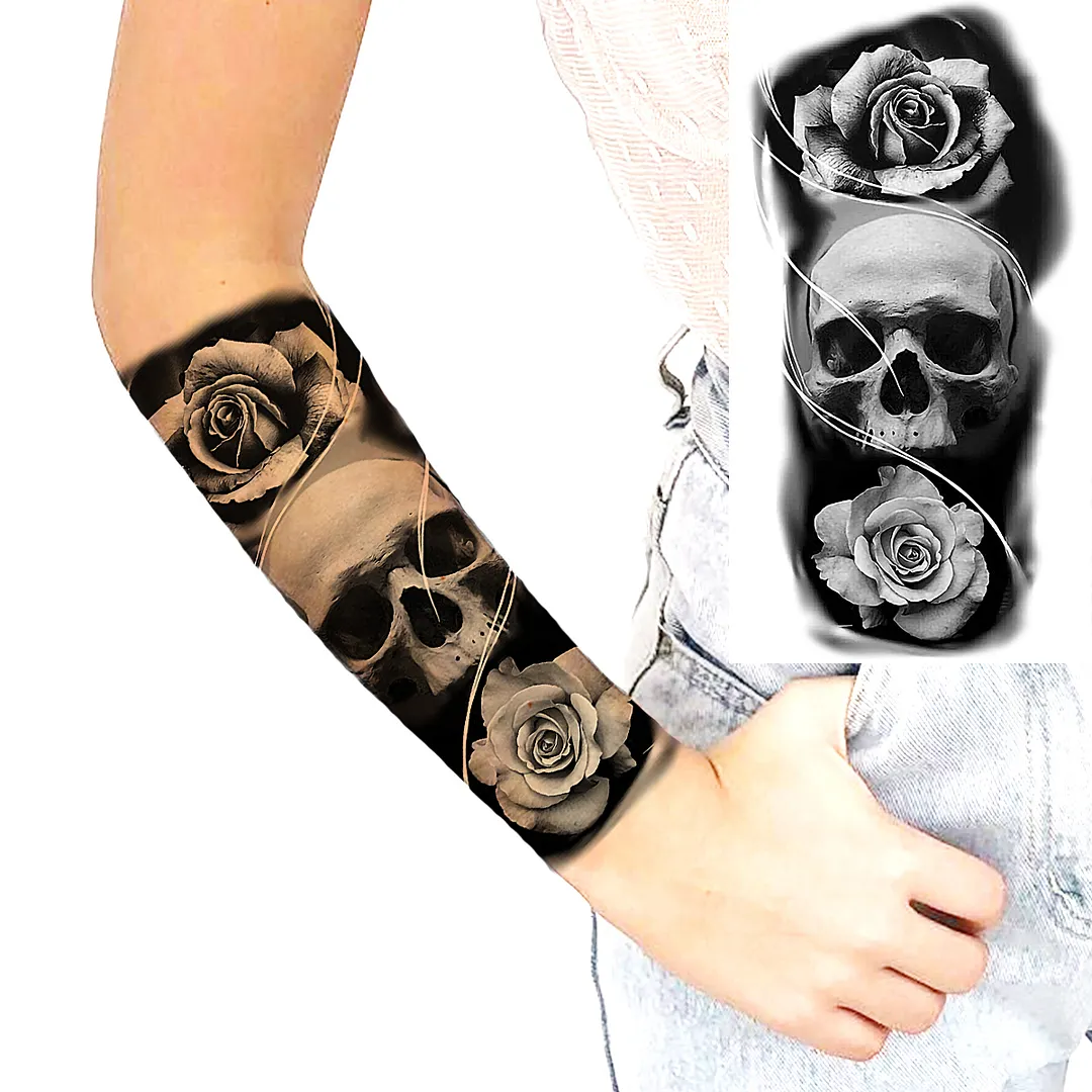 Sdrawing Skull Halloween Skeleton Temporary Tattoo For Men Adults Realistic Lion Tiger Wolf Scary Fake Tattoo Sticker Forearm Tatoo