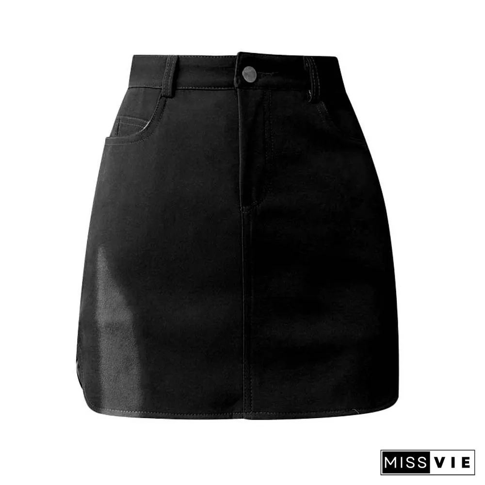 Vintage Pure Color Pocket A-line Skirt