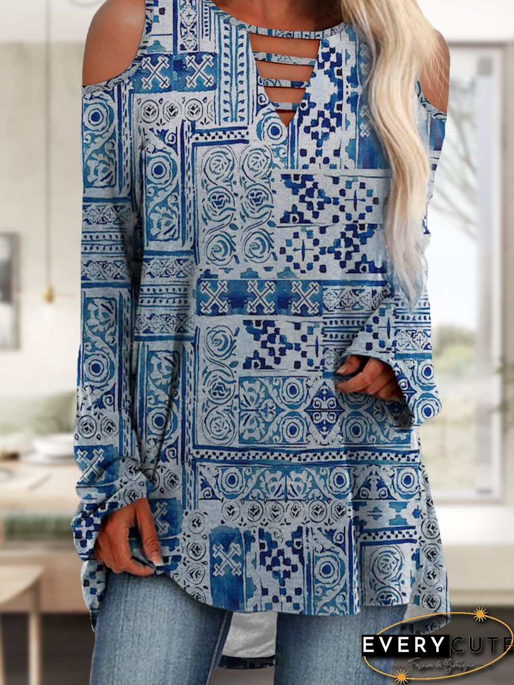 Long Sleeve Printed Shift Statement T-shirt