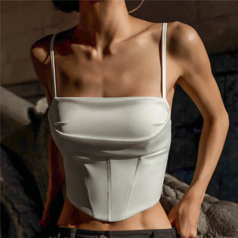 Churchf Churchf Women's Wear 2024 Fashion Hot Girl Satin Fishbone Band Navel Sling Bottom Vest Female Hot Style