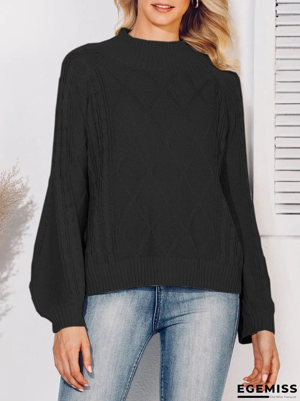 Balloon Sleeve Solid Sweater | EGEMISS