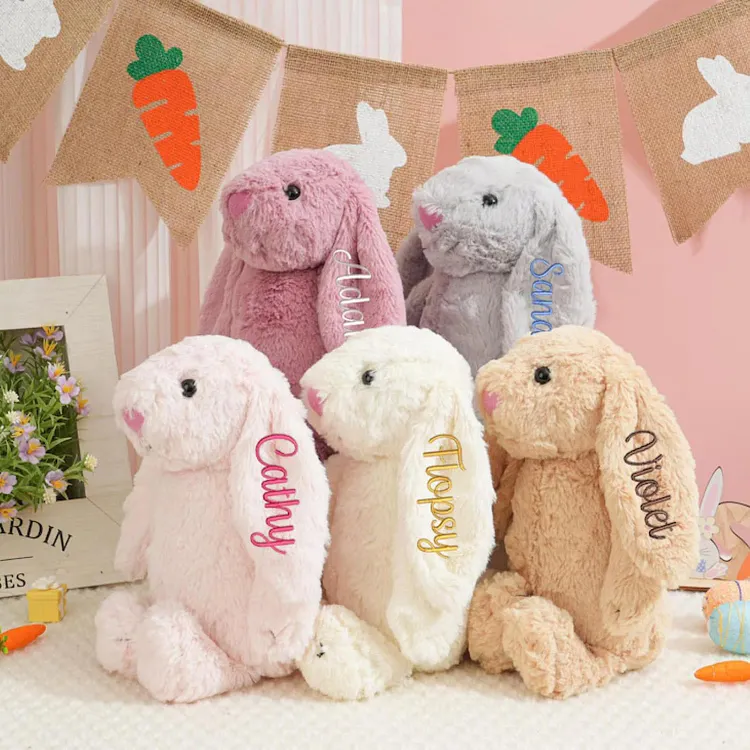Personalized Easter Bunny Rabbit, Custom Name Monogrammed Embroidered Bunny, Fluffy Rabbit with Long Ears,Plush Bunny Toy, Gift for Baby Kids
