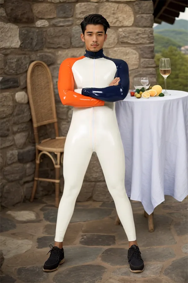 Men Latex Catsuits Raglan Sleeved Color Block Oddity