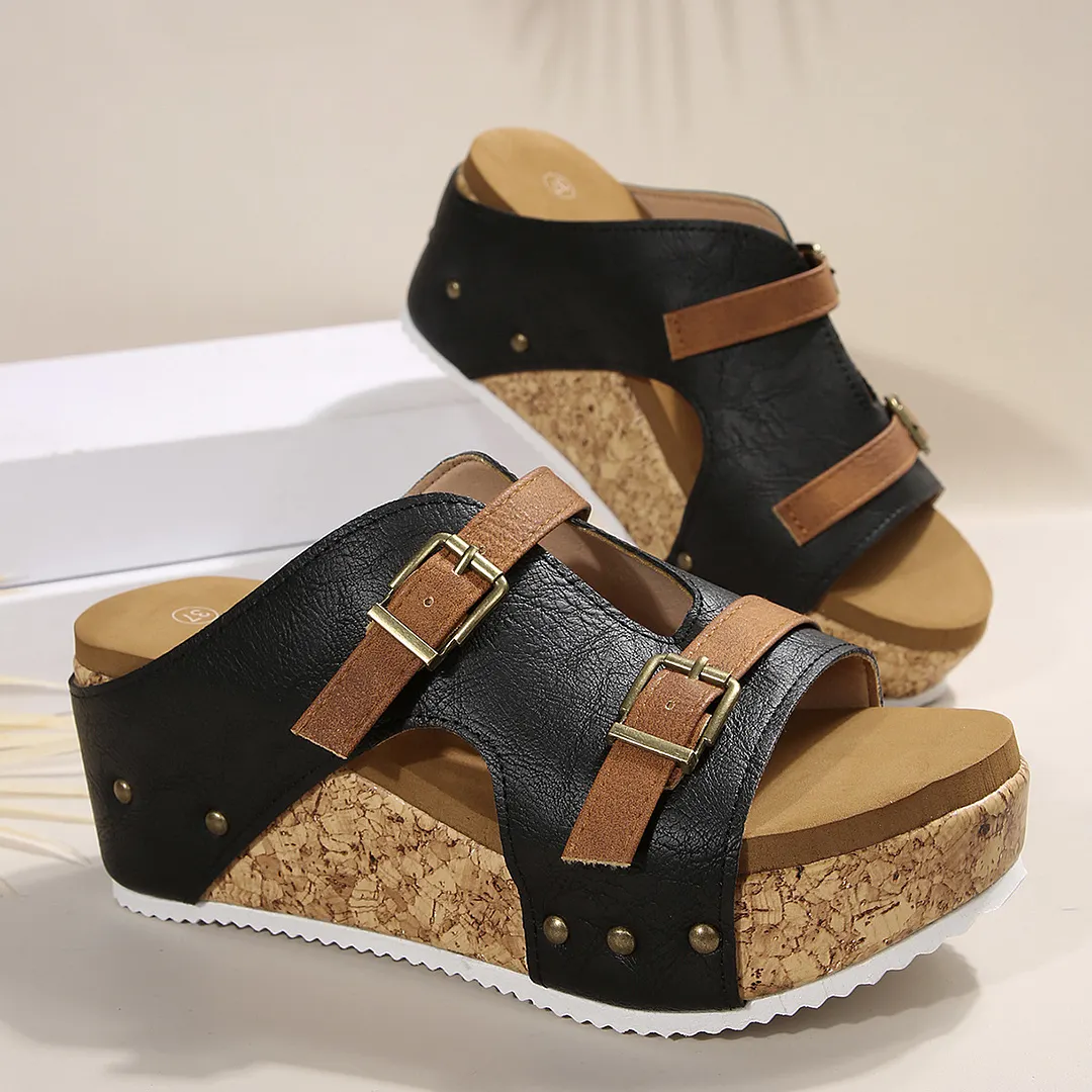 Breakj Breakj Thick Bottom Slope With One Word With Slippers 2025 Summer New Buckle With Light Soaked Beach Toe Women's Shoes