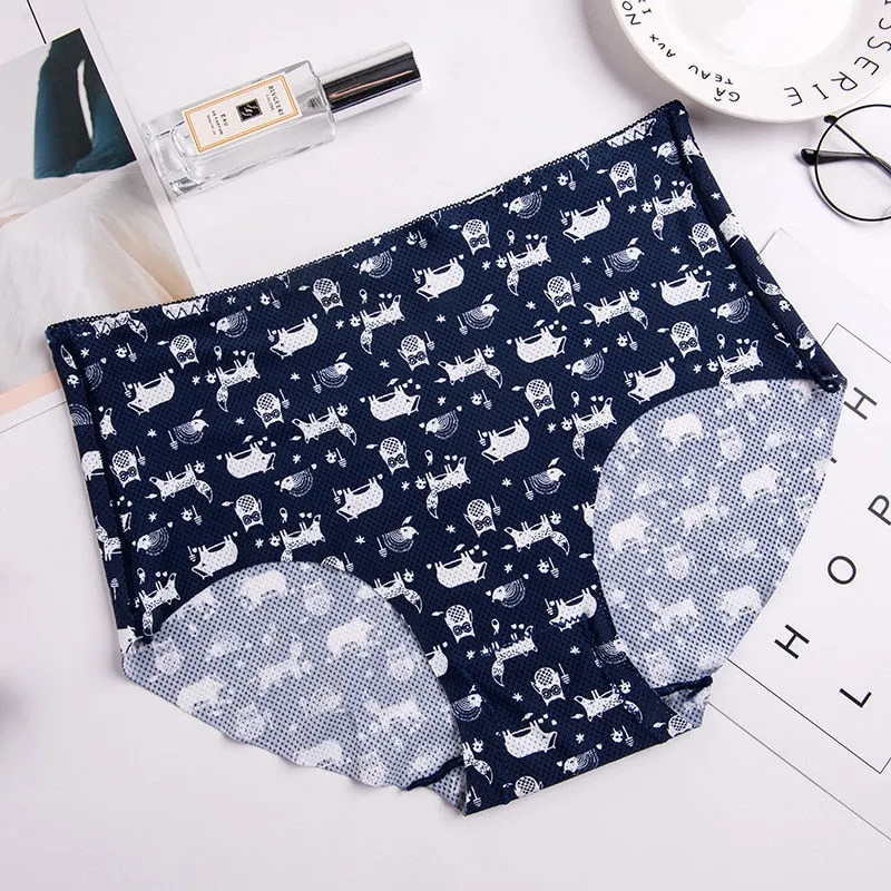 Women's Cotton Underwear Plus Size Ice Silk Comfort Panties Sexy Print Underpants Seamless Triangle Pants Female Sexy Lingerie