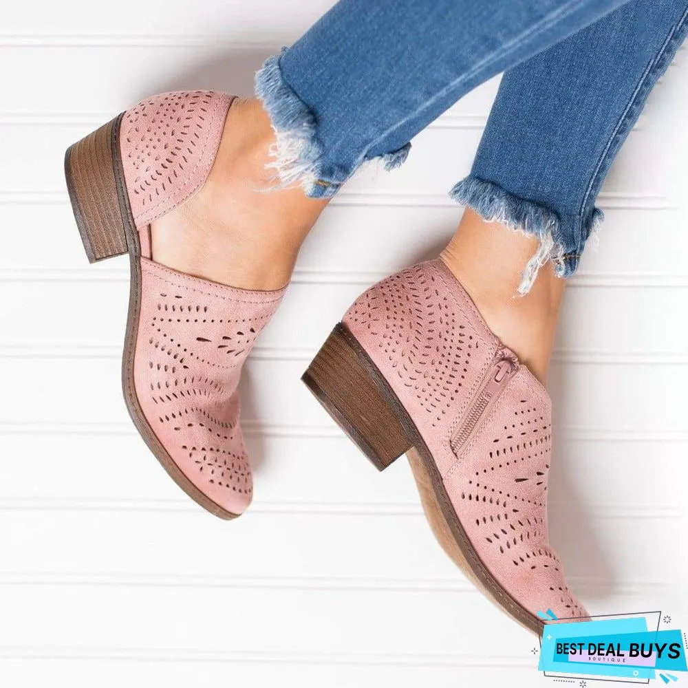 Leisure Hollow Low-heeled Shoes Women Sandals