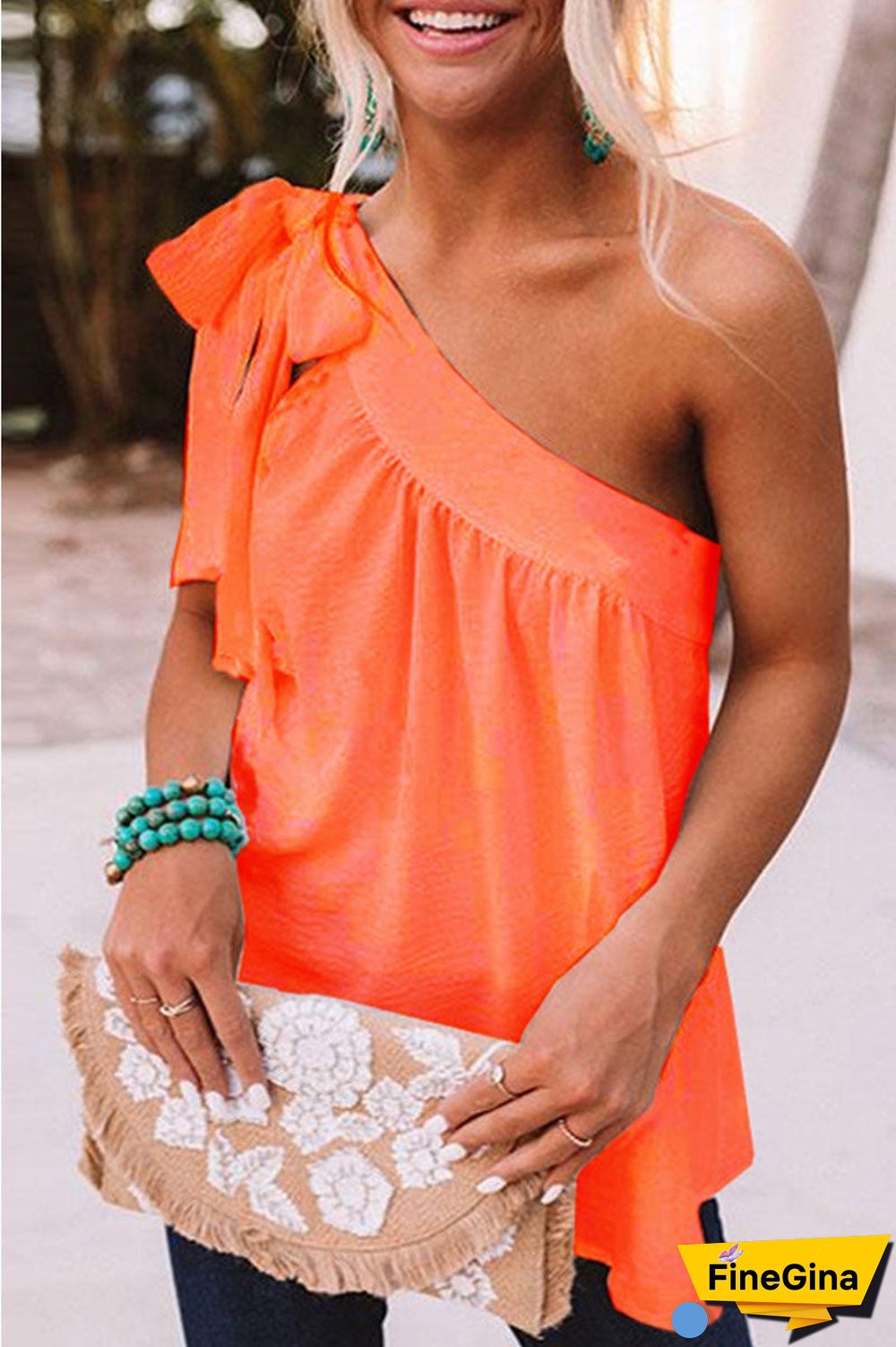 Fashion Sweet Solid Split Joint One Shoulder Tops(5 Colors)