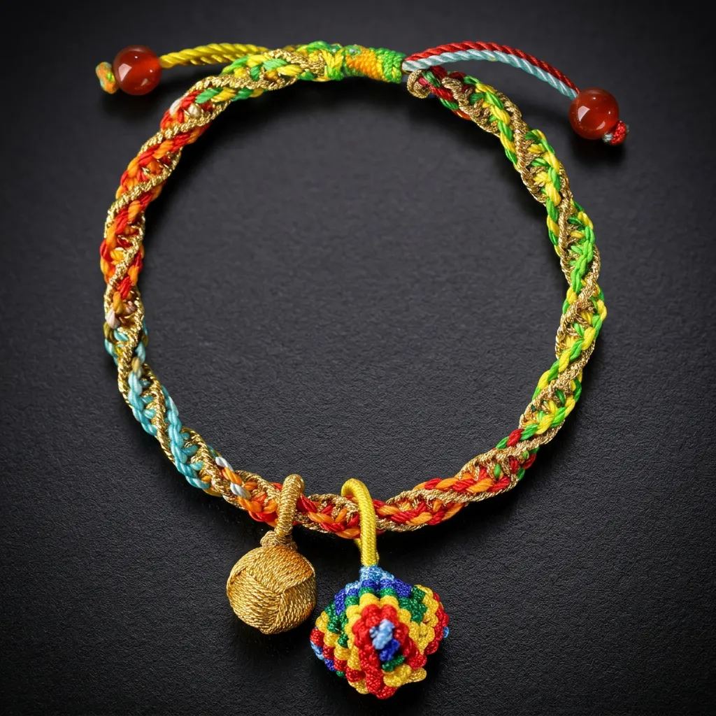 JiStones Artisan Hand-Woven Harmony Bracelet - Vibrant Silk Cord with Symbolic Prosperity Charms Vibrant Multi-Tone with Prosperity Zongzi Charm
