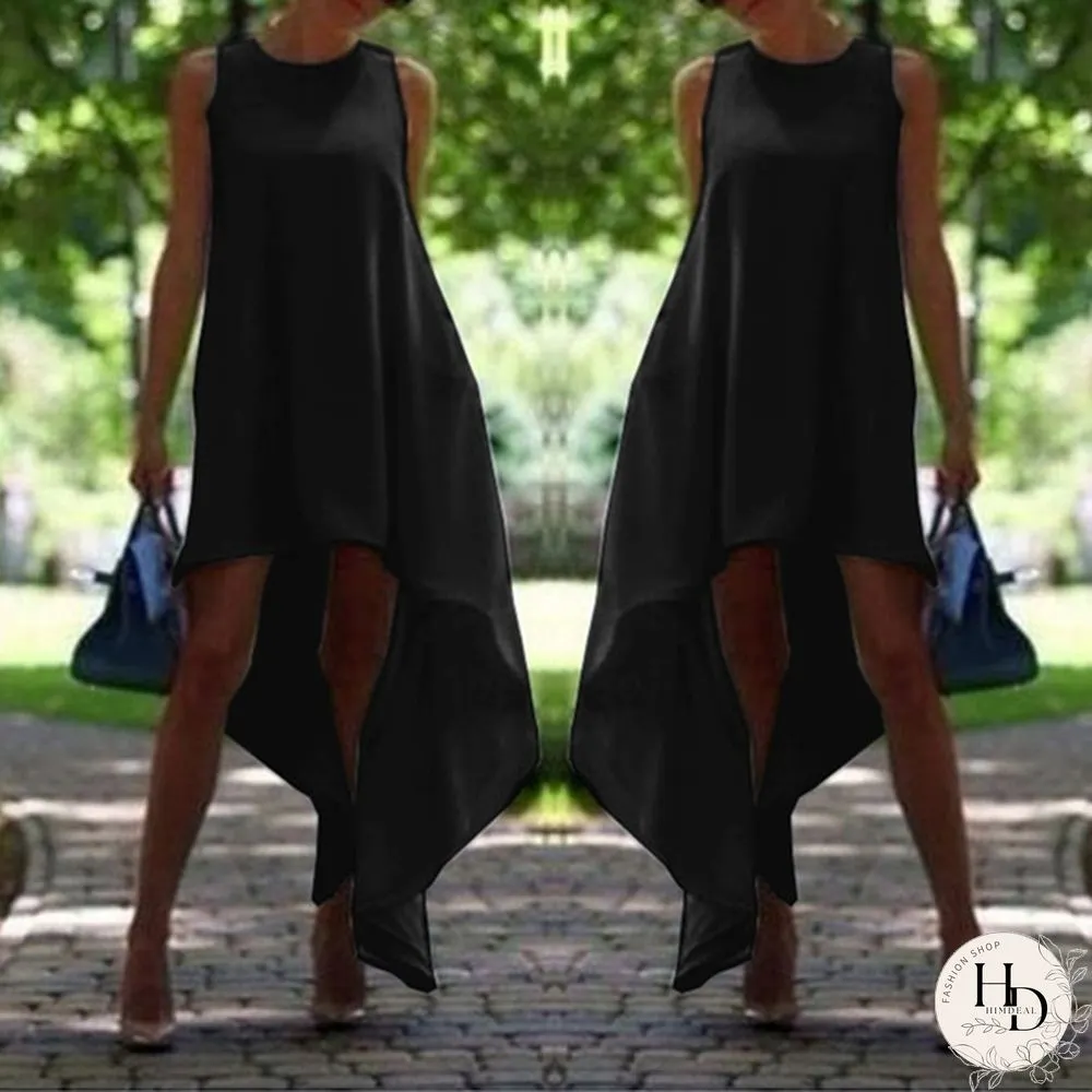 Women Summer Bohemian White Irregular Beach Dress Loose Flare Dress Tunic Female Sleeveless Beachwear Solid Boho Gowns Dresses