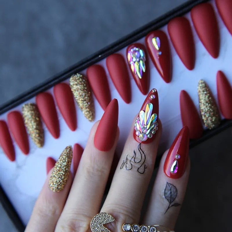 Handmade nude coffin reusable Press on nails box 24pcs Acrylic nails crystal nails bling Microdrill glitter Ballet fasle nails-Nail Inspo
