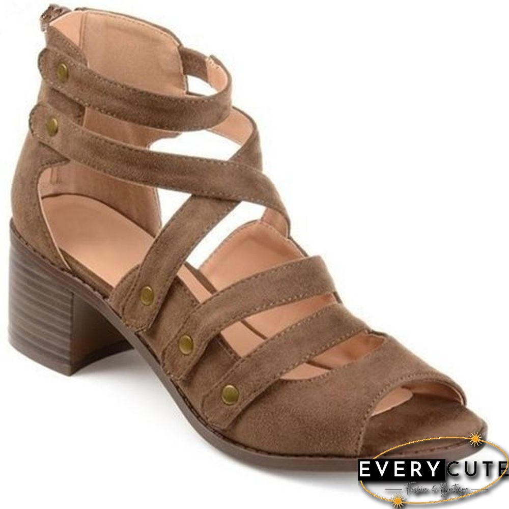 Woman Summer Style Pumps Sandals High Heels Thick Peep Toe Zip Sandals