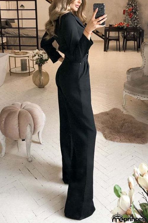 Fashion Suit Collar Long Sleeve Jumpsuit