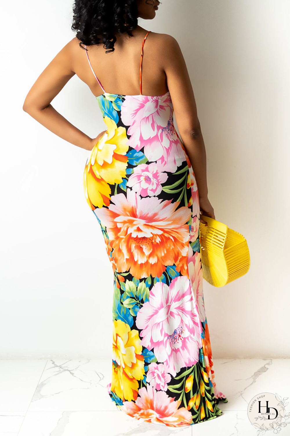 Rose Red Sexy Patchwork Split Joint Spaghetti Strap Pencil Skirt Dresses