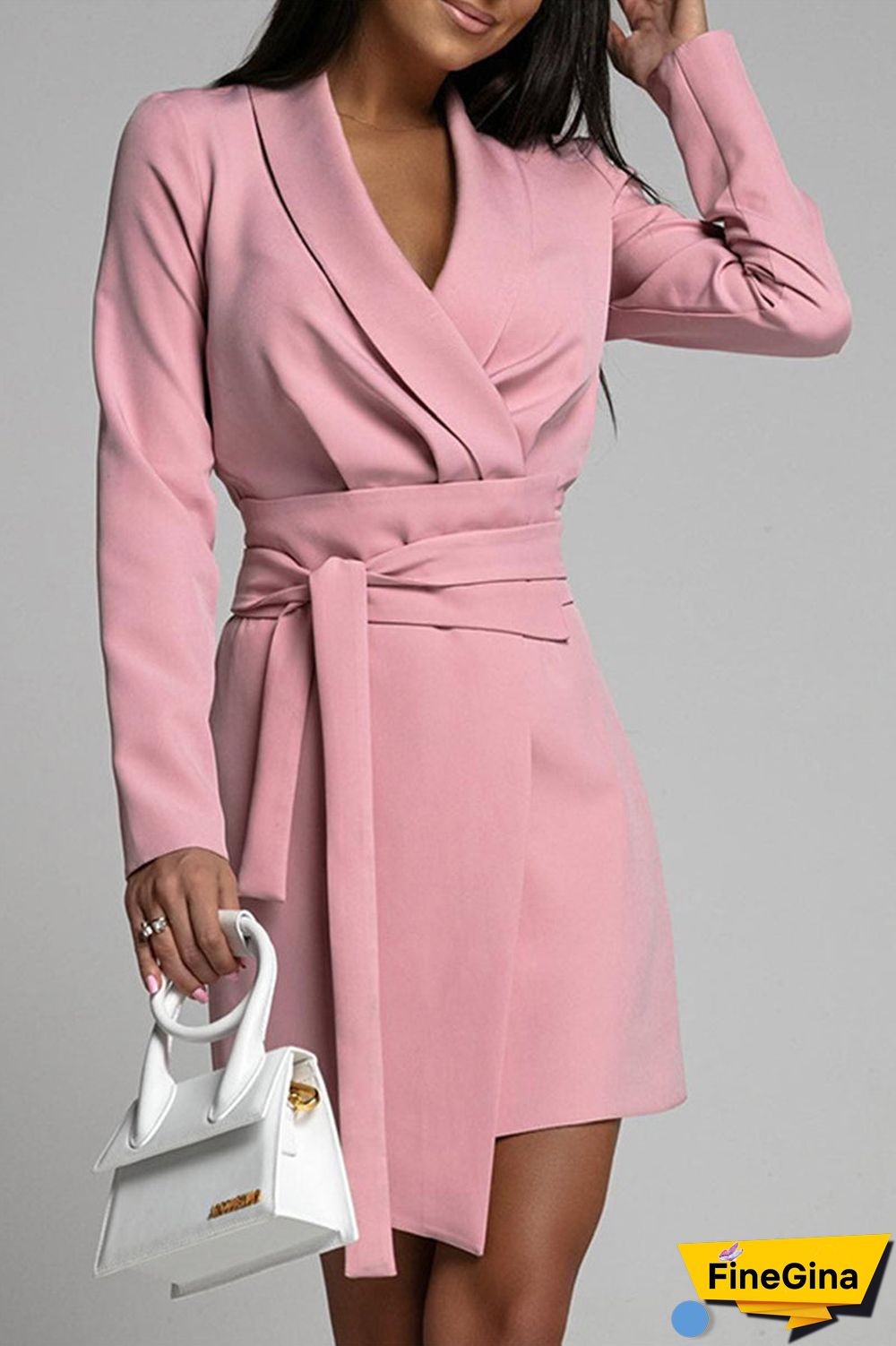 Fashion Casual Solid With Belt V Neck Waist Skirt Dresses(3 Colors)