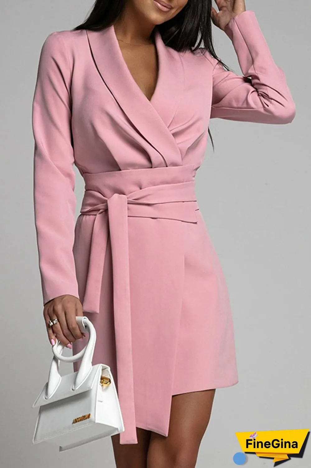 Fashion Casual Solid With Belt V Neck Waist Skirt Dresses(3 Colors)