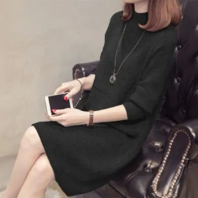 Churchf Churchf Winter Add Thick Half High Collar Bottom Unlined Upper Garment Shoulder Sleeve Loose Long Versatile Sweater Long Sweater Female Wear