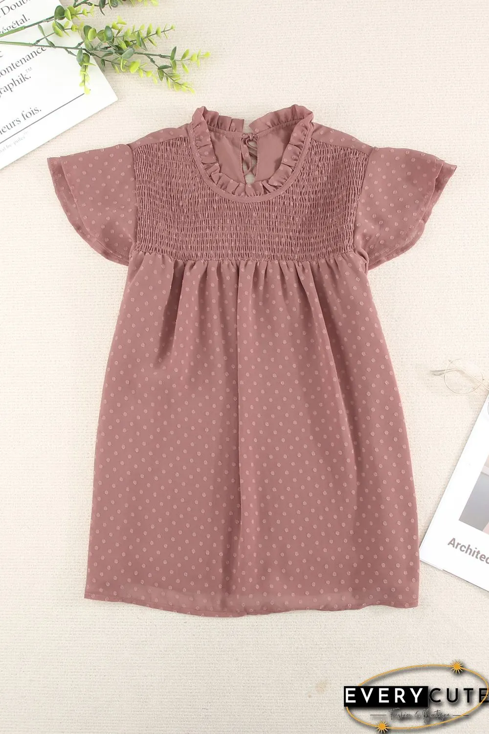 Tiered Sleeve Frilled Neck Dotted Top