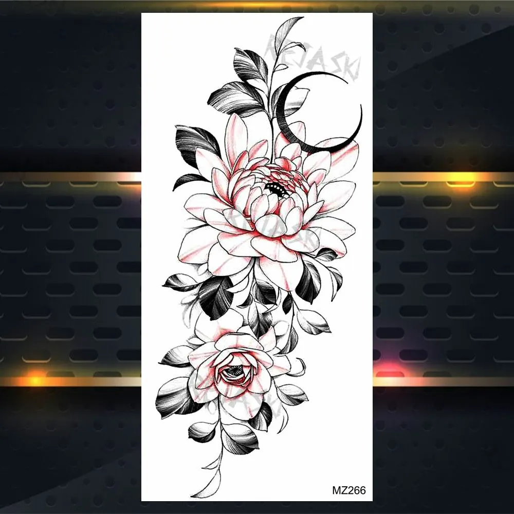 Sdrawing Rose Jewelry Water Transfer Tattoo Stickers Women Body Chest Art Temporary Tattoo Girl Waist Bracelet Flash Tatoos Flower