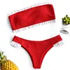 2019 New Bikinis Women Frilled Textured Strapless Bikini Set Swimsuits Swimwear Padded Low Waist Ruffles Bandeau Swimming Suit