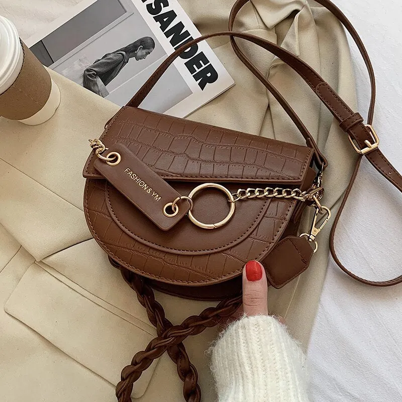 էѧӧܧ Stone Pattern Small Saddle Bags For Women 2020 winter Lady Travel Crossbody Shoulder Bags Female Handbags and Purses
