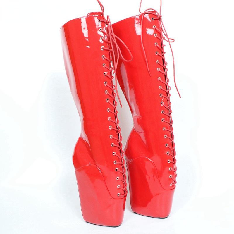GOOSHOE Ballet Boots Knee High Lace Up Display Show Women Crossdressing High Heel Booties Custom Wide Fit Calf Boot