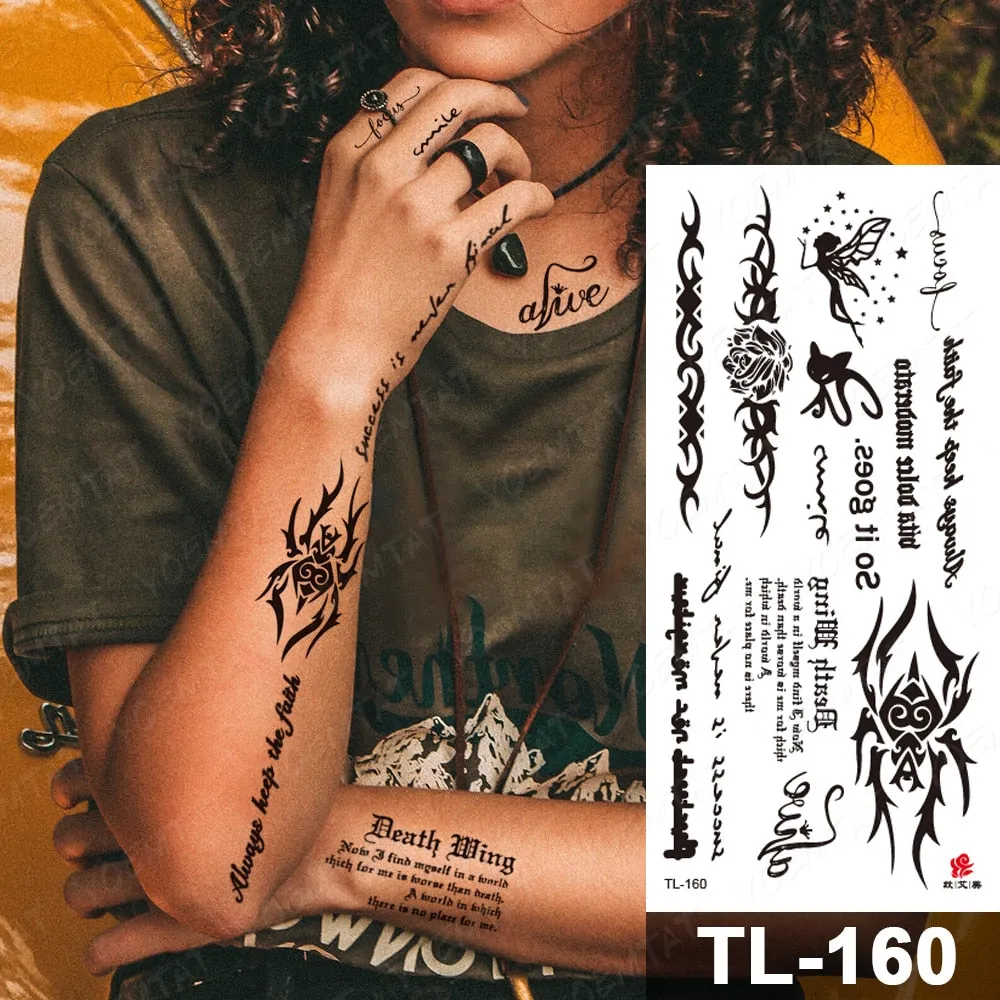Arabic Language Waterproof Temporary Tattoo Sticker Black Love Text Word Letter Body Art Arm Couple Fake Tatoo For Women Men