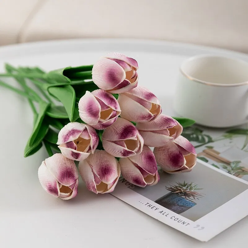 10PCS Tulip Artificial Flowers Real Touch Party Valentine's Day Artificial Bouquet Garden Home Wedding Decoration Fack Flower