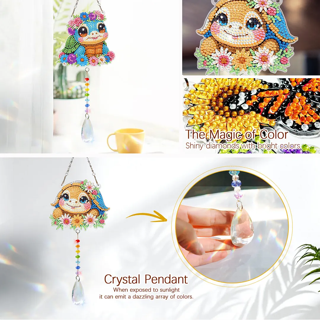 2Pcs Turtle DIY Double-Sided Diamond Painting Hanging Kits Diamond Painting Suncatcher Craft Kit for Home Garden Wall Decor Gift