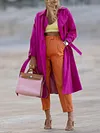 Fluorescent Solid Color Lapel Collar Belted Loose Leisure Fashion Outerwear
