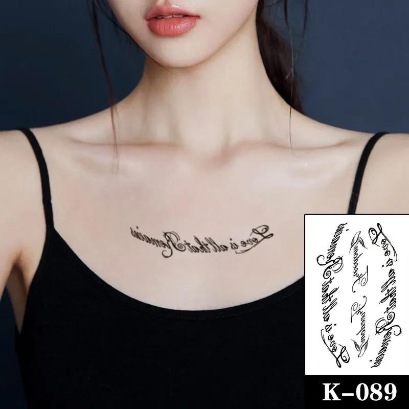 Waterproof Temporary Tattoo Sticker Black Wolf Arrow Rose Butterfly Flash Tattoos Totem Line Body Art Hand Fake Tatoos Women Men