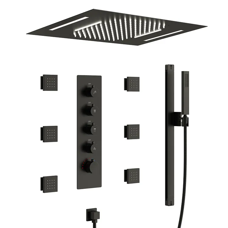 EVERSTEIN Thermostatic LED Dual Function Shower System in Matte Black SFS-1025-BK