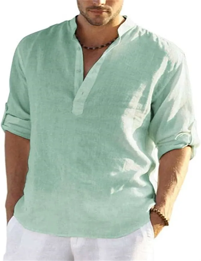 Men's Cotton Linen Casual Long Sleeve Shirt