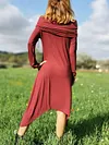 Off-The-Shoulder Solid Color Long Sleeve Irregular Midi Dress