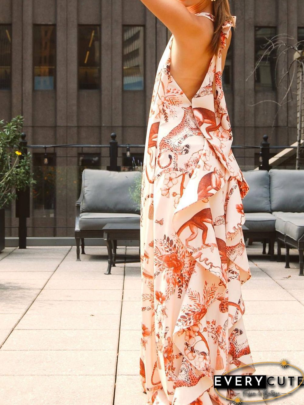 Women'S Dresses Printed Halter Bare Back Bow Dress