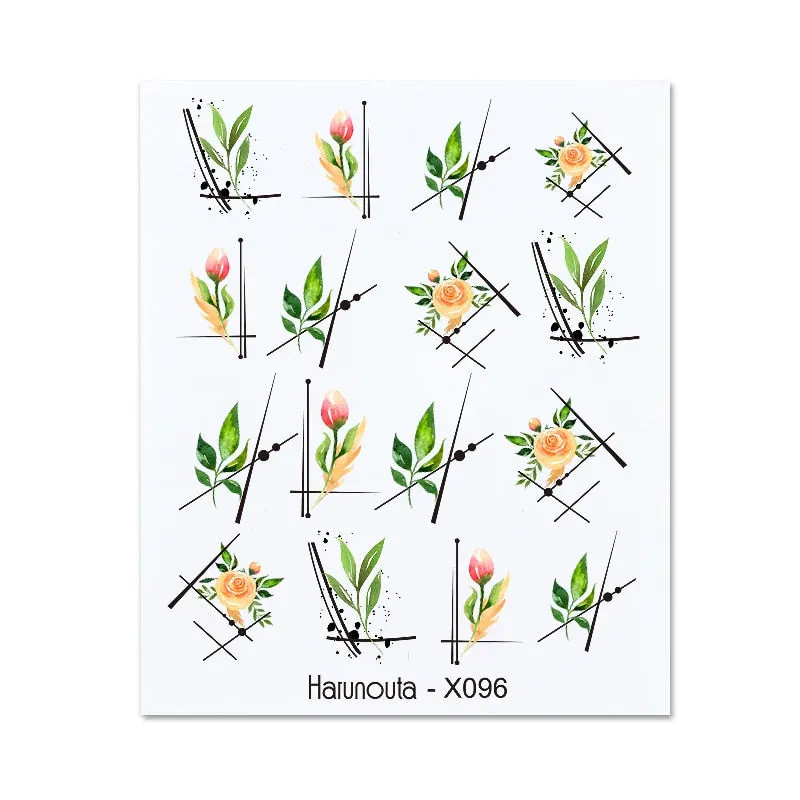 Harunouta Water Decals Ink Blooming Flower Leaves Transfer Nail Stickers Butterfly Love Heart Design Slider Watermark Decoration-Nail Inspo