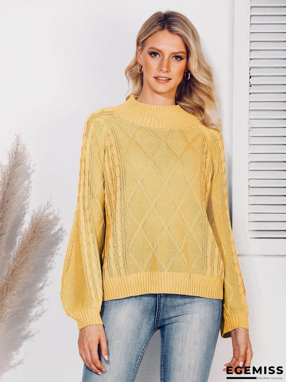 Balloon Sleeve Solid Sweater | EGEMISS
