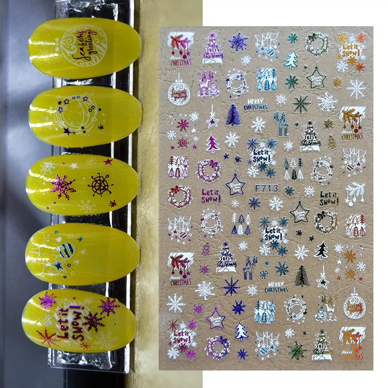 Sliver Bronzing 3D Christmas Nail Art Decoration Sticker Sparkly White Colorful Glitter Geometry Snowflake Winter Slider Foil
