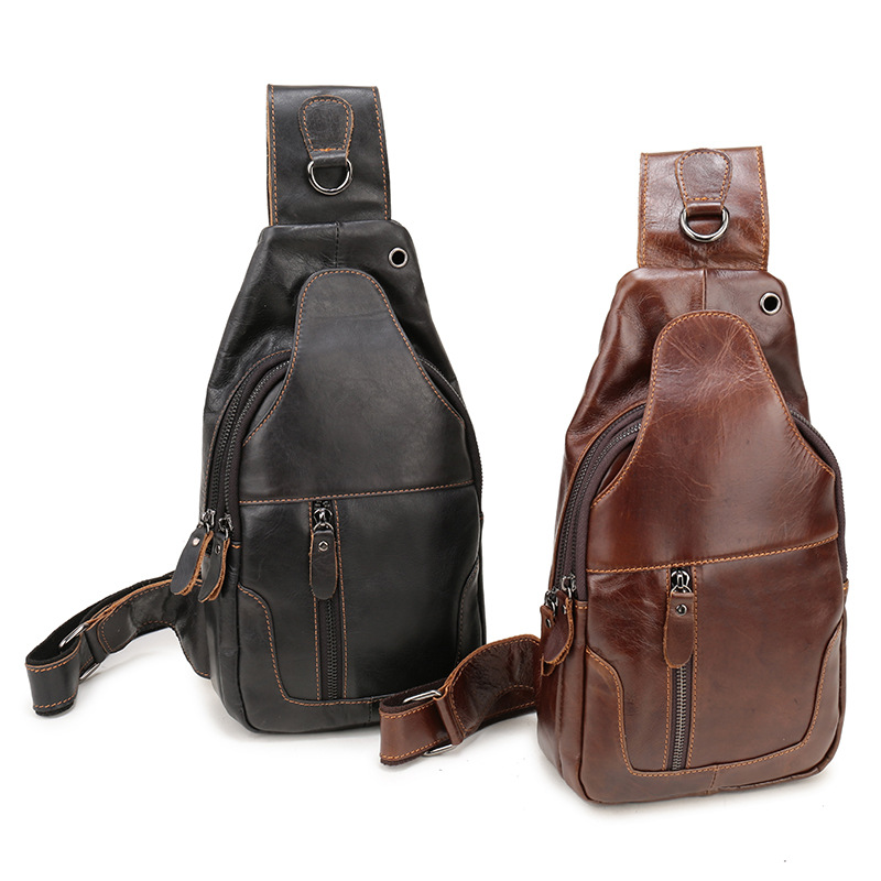 Vintage Soft Genuine Leather Chest Bag With Large Capacity