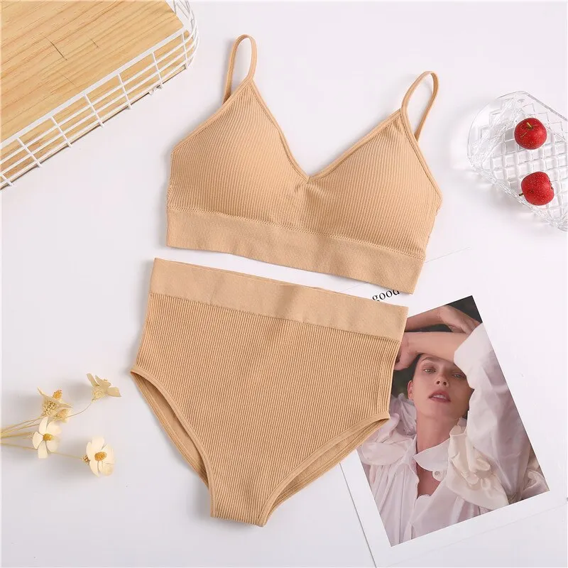 FINETOO Women Bra Panties Set Sexy G-String Push Up Bra Set Seamless Underwear Sports Thong Panty Bralette Fitness Lingerie Set