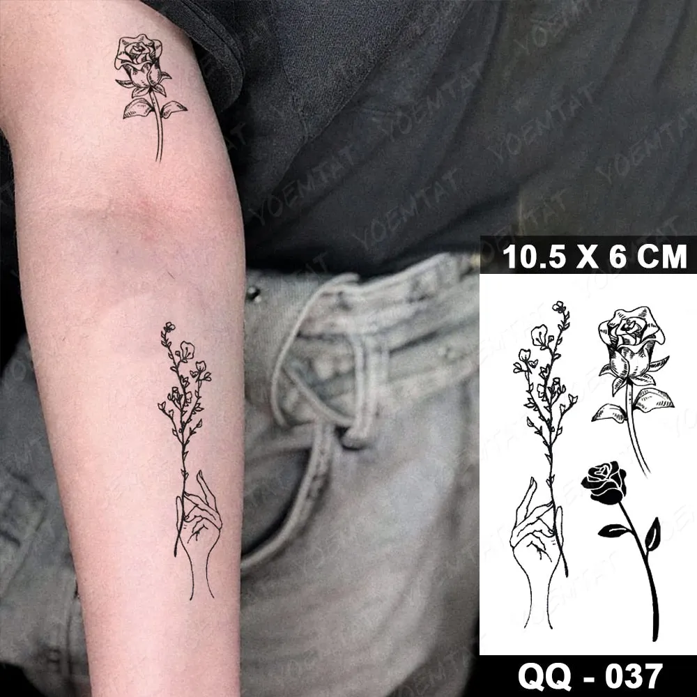 Waterproof Temporary Tattoo Sticker Small Lines Flowers Flash Tatoo Geometry Hand Arm Wrist Fake Tatto For Body Art Women Child