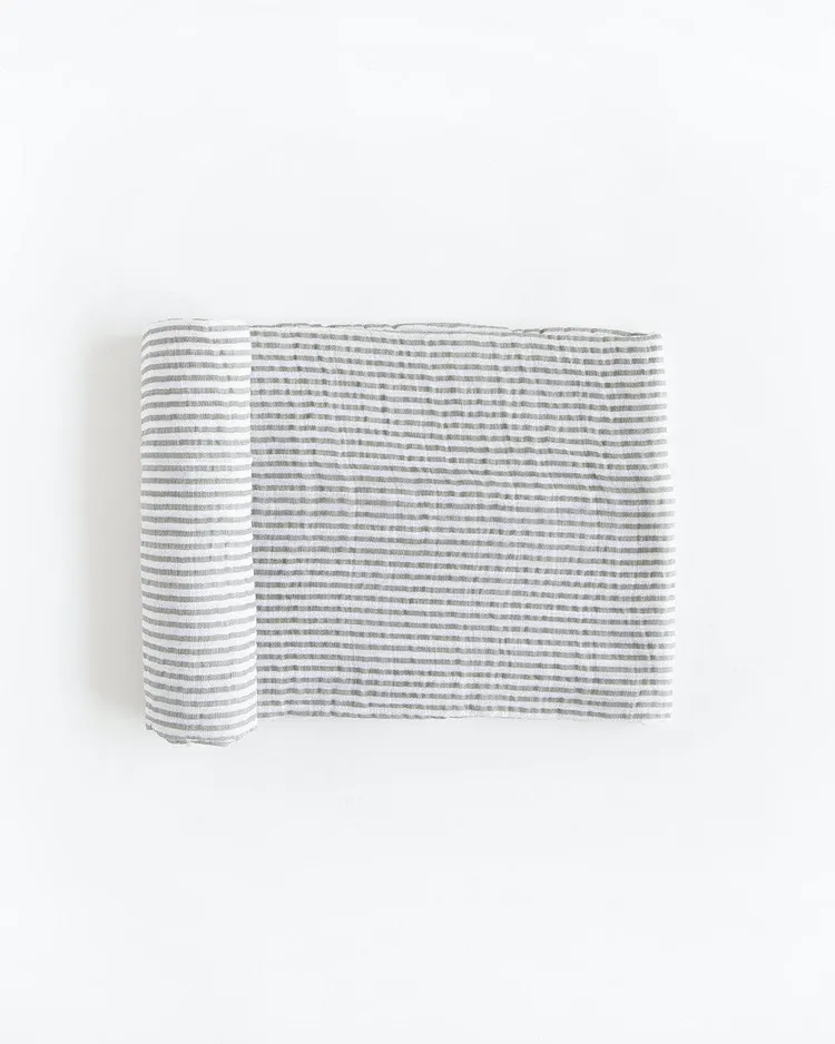 Cotton Muslin Swaddle Blanket - Grey Stripe