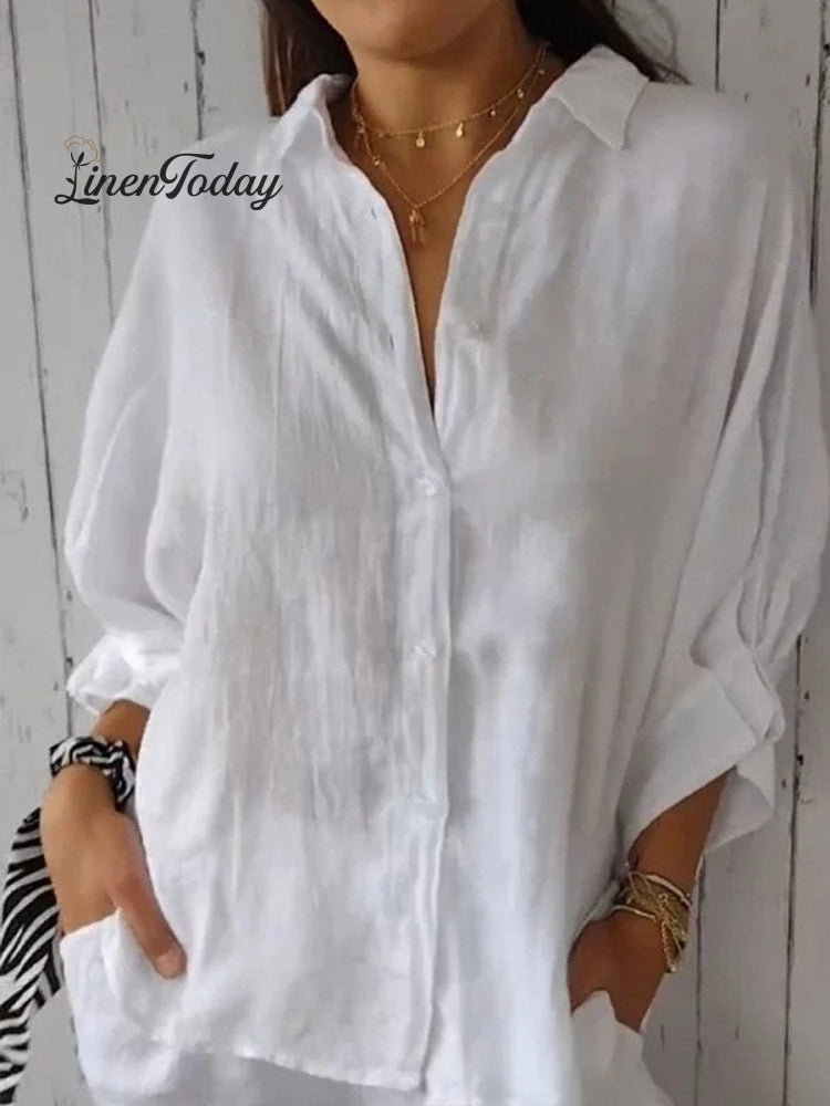 Women&rsquo;s Cotton & Linen Casual Tie-Back Shirt White / S