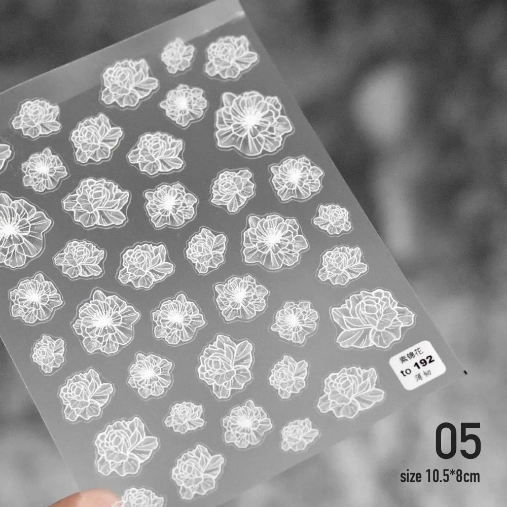 3D Engraved Nail Art Stickers Black and white Leaf Flower high quality Sticker Water Decals Empaistic Nail Water Slide Decals