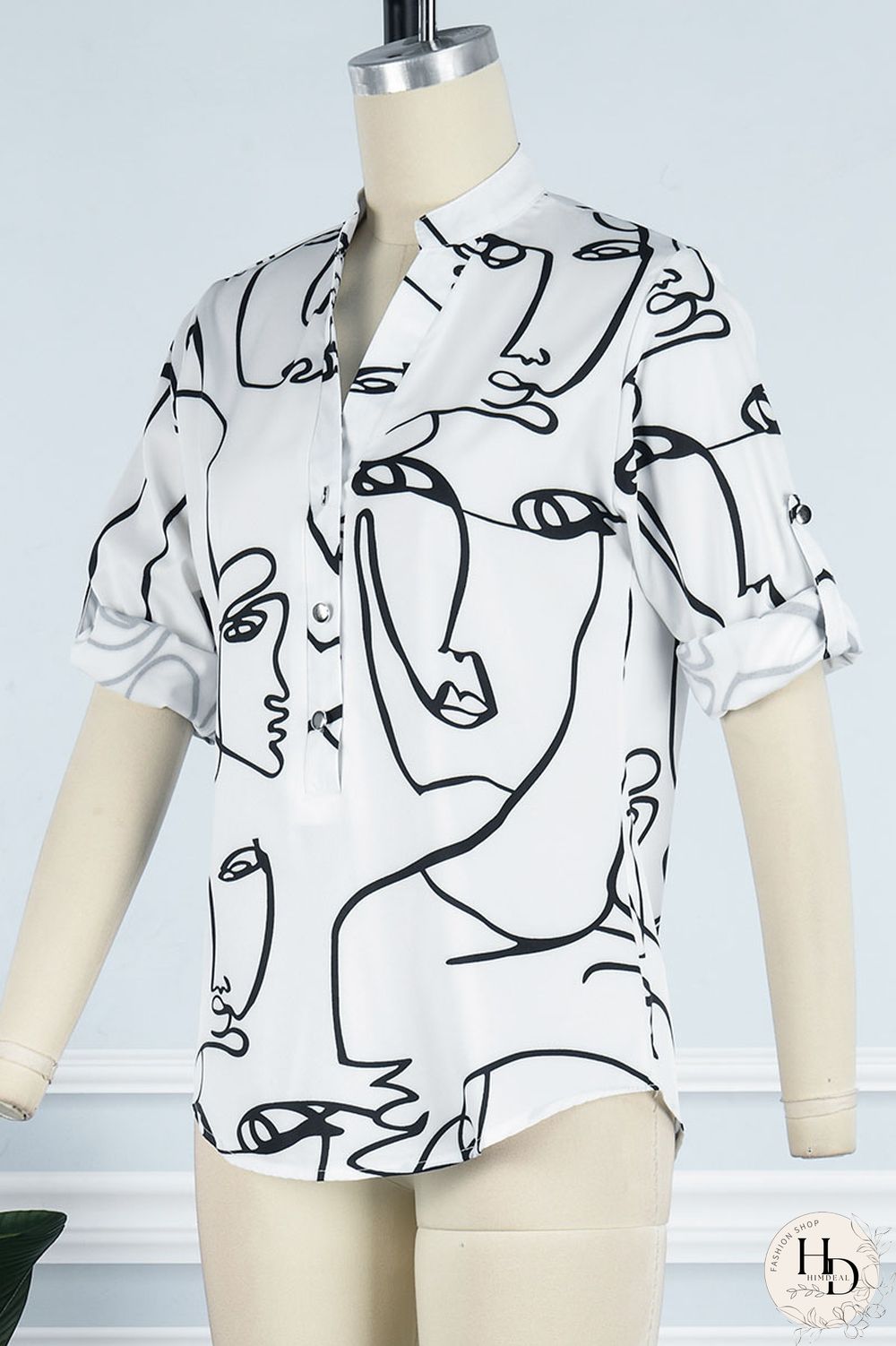 Orange Casual Street Print Patchwork Buckle Mandarin Collar Tops
