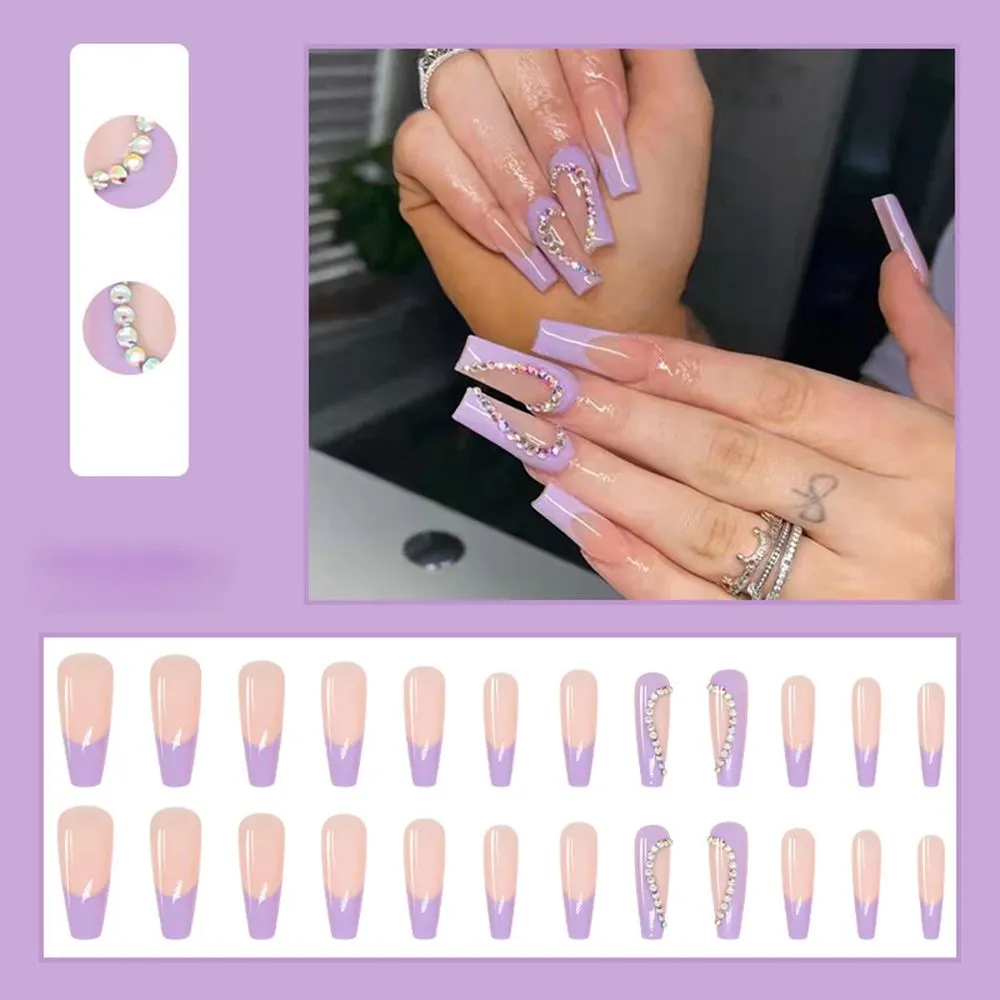 Long Coffin False Nails Aurora Butterfly with designs French Ballerina fake Nails wearable nail stickers Full Cover Nail Tips