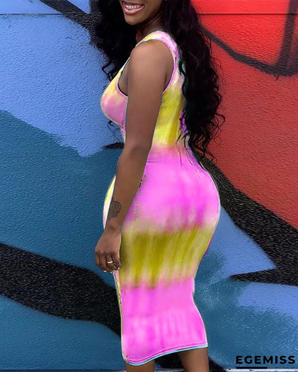 Tie Dye Print Burnout Bodycon Dress | EGEMISS