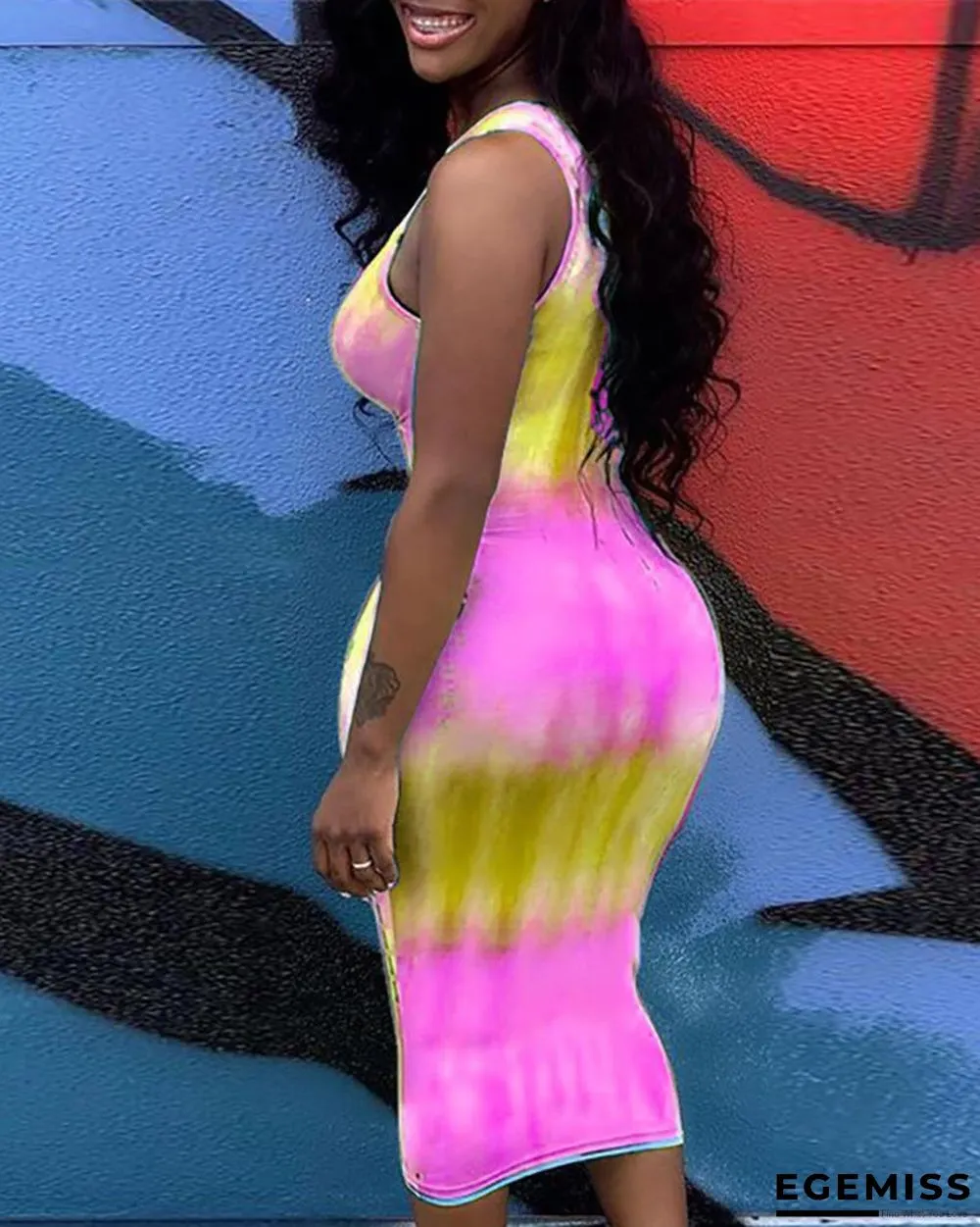 Tie Dye Print Burnout Bodycon Dress | EGEMISS
