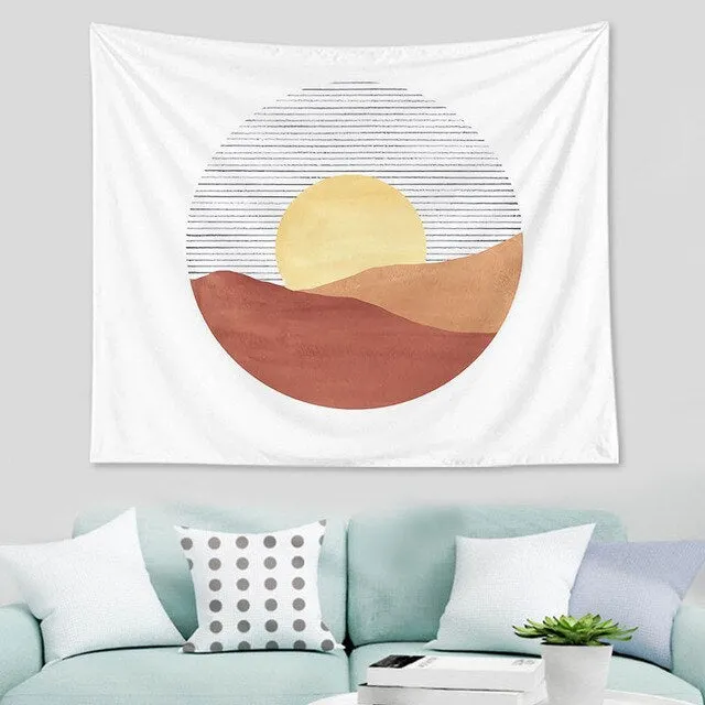 Abstract  nordic Geometric Tapestry Tropic Modern Art Brown Wall Hanging ins Tapestry Decorative Tapestry For Home Decoration