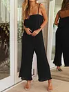 Spaghetti-Neck Falbala Backless Solid Color Casual Jumpsuit