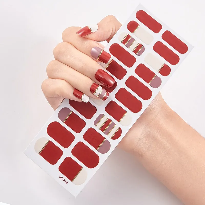22 Tips/Sheet Solid And Shivering Patterned Nails Nail Wraps DIY Self Adhesive Nail Art Stickers 2020 Designer Nail Decals